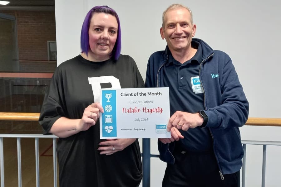 Livewell July client of the month, Natalie with advisor, Andy