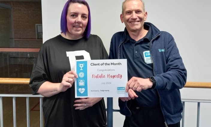 Livewell July client of the month, Natalie with advisor, Andy